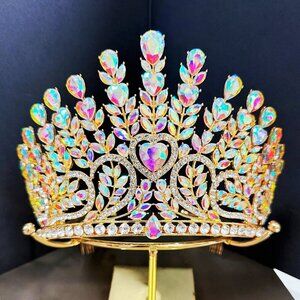 Quinceanera Headdress, Pageant Crown, Princess Gold Crown, Diamond Jewel Crown